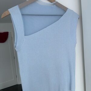 Commense Blue Sheer Asymmetrical Sleeveless Tank Top